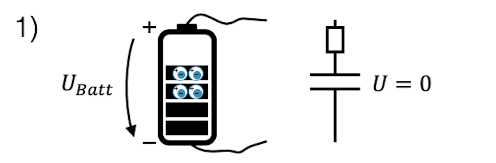 Entladender Kondensator von Batterie getrennt